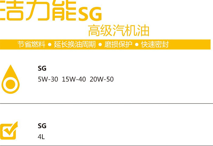 潔力能SG高級汽機油型號